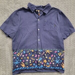 Teddy Fresh Shirt Mens Medium Short Sleeve Button‎ Up Denim 90s Geometric Cotton